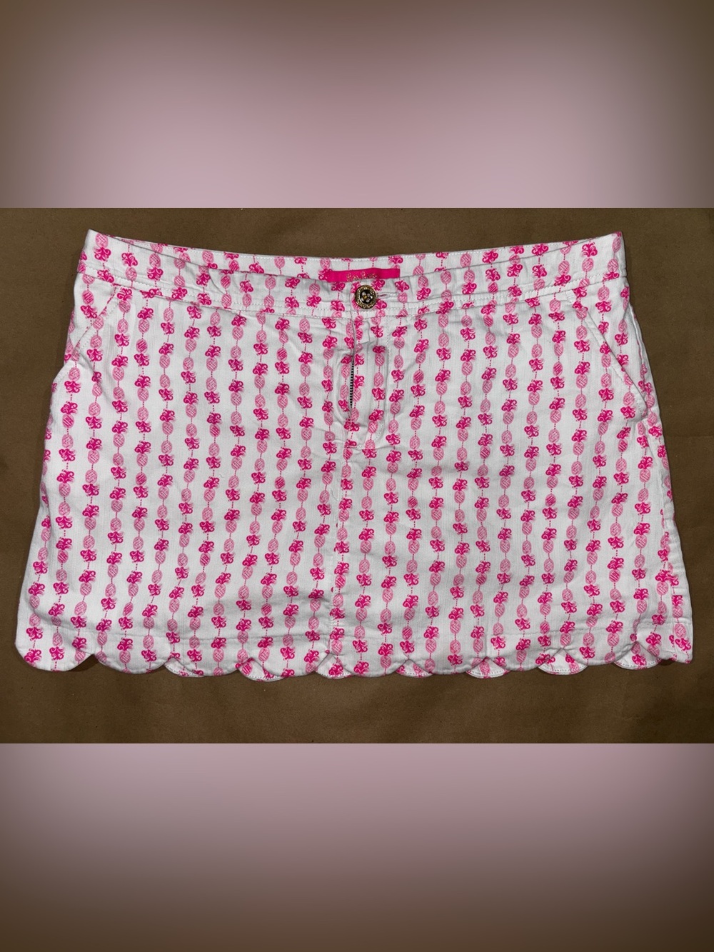 Lilly Pulitzer Women’s Skort Size 16 Pink White Pineapple Scallop Hem Golf